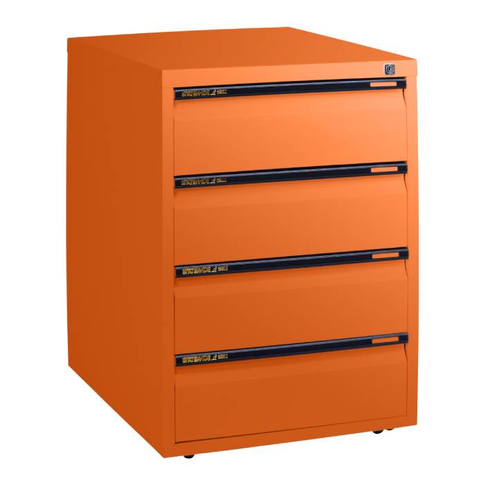 Statewide Mobile Pedestals 4 Personal Drawers - 675h x 467w x 610d Orange