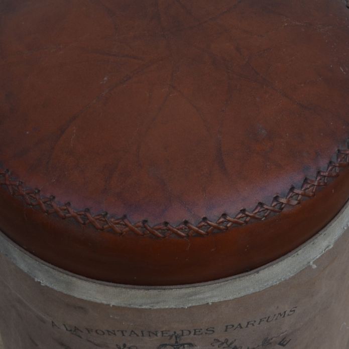 French Canvas Leather Ottoman