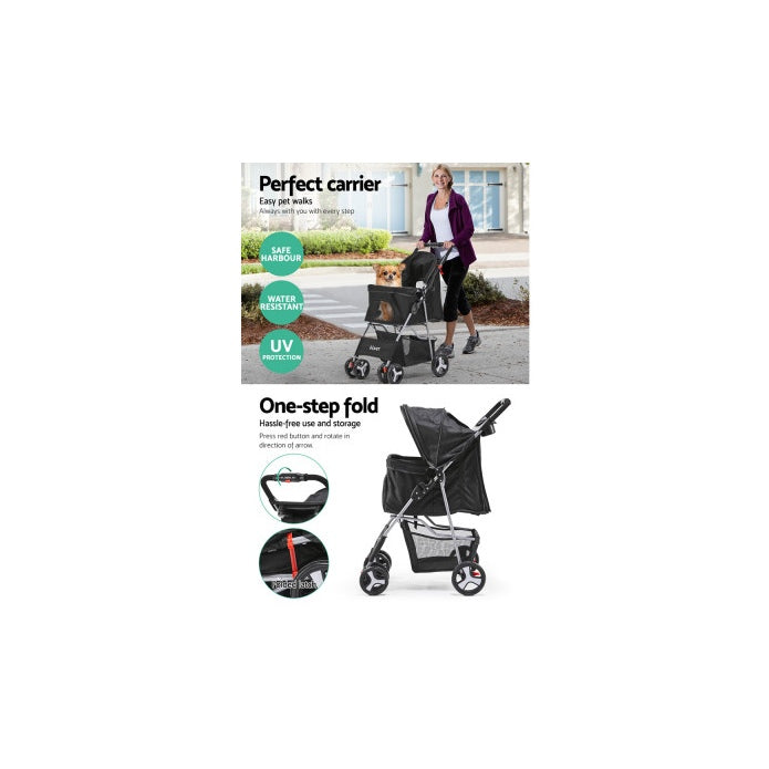 i.Pet 4 Wheel Pet Stroller - Black