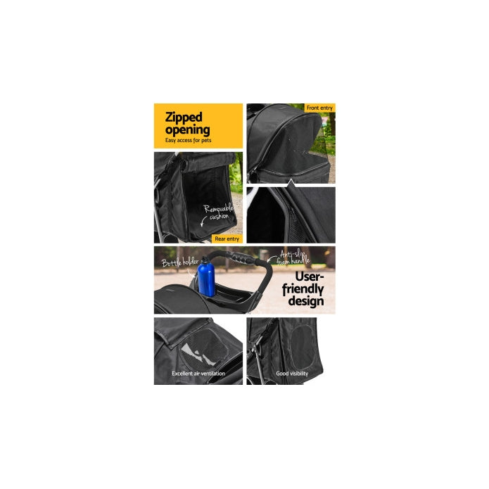 i.Pet 4 Wheel Pet Stroller - Black