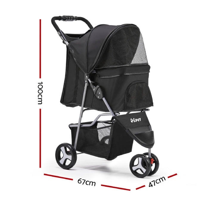 i.Pet 3 Wheel Pet Stroller - Black Dimensions