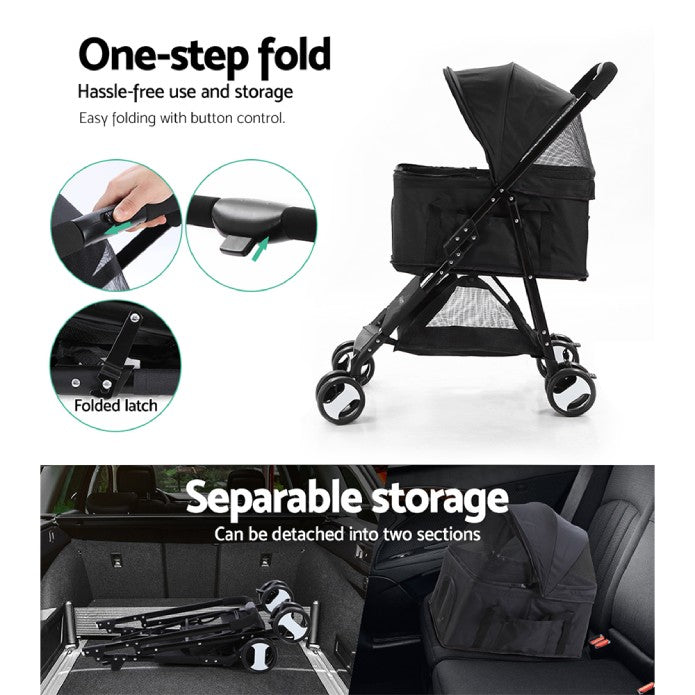 features of i.Pet Pet Stroller Dog Carrier Foldable Pram 3 IN 1 Middle Size Black