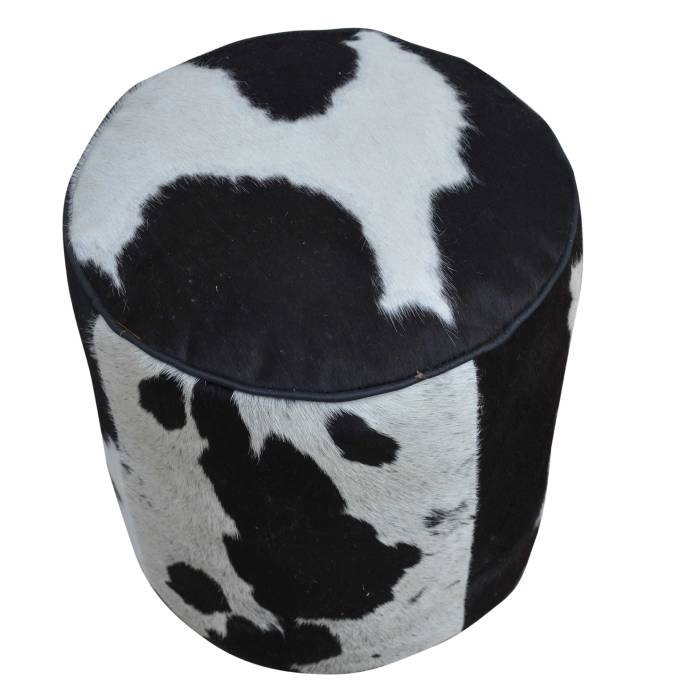 Cylindrical Cowhide Ottoman