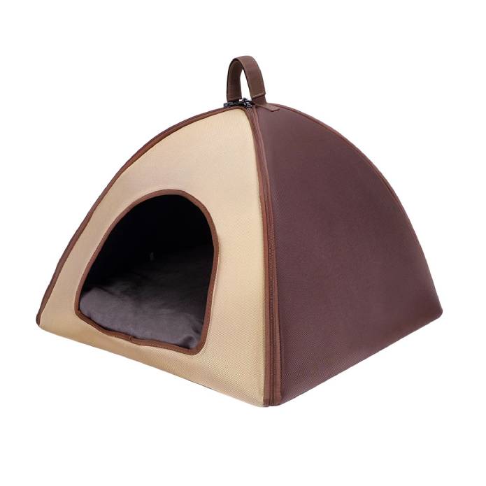 Brown Ibiyaya Little Dome Pet Tent Bed for Cats and Small Dogs