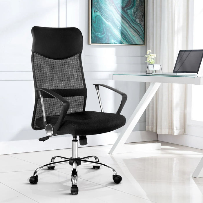 Artiss PU Leather Mesh High Back Office Chair - Black