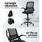 Artiss Office Chair Veer Drafting Stool Mesh Chairs Flip Up Armrest Black