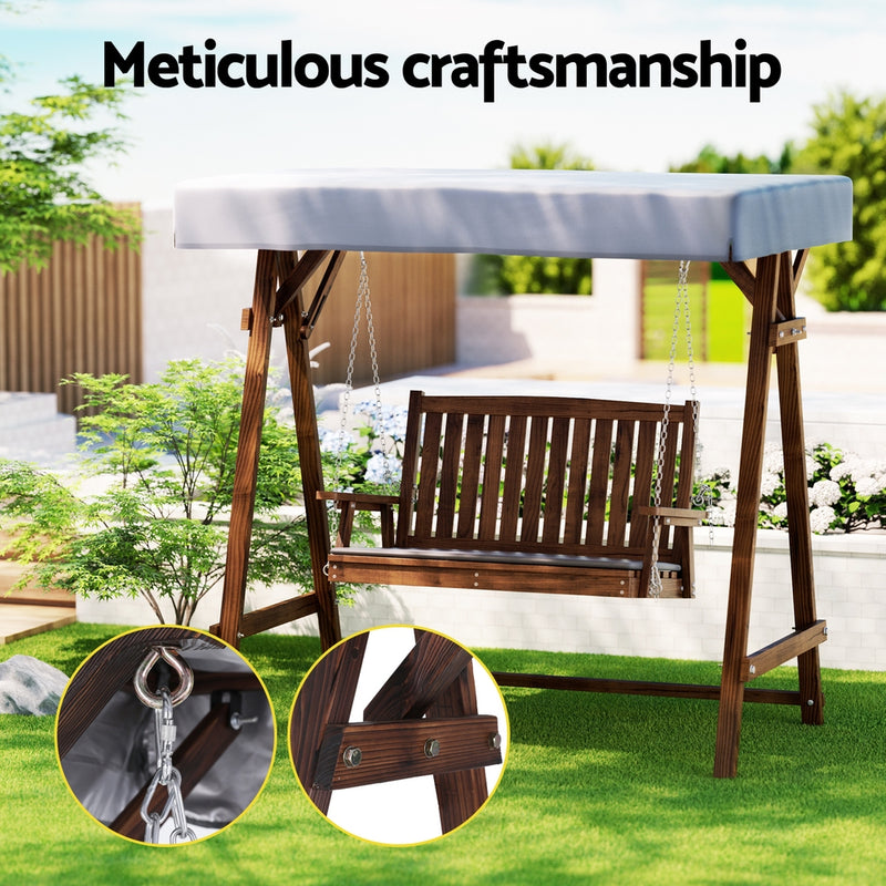 Gardeon Swing Chair Wooden Garden Bench Canopy 2 Seater Outdoor Furniture