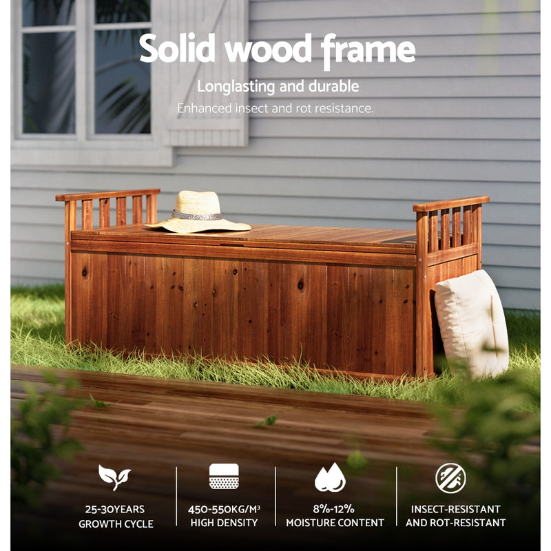 Gardeon Outdoor Storage Box Wooden Garden Bench 128.5cm Chest Tool Toy Sheds XL