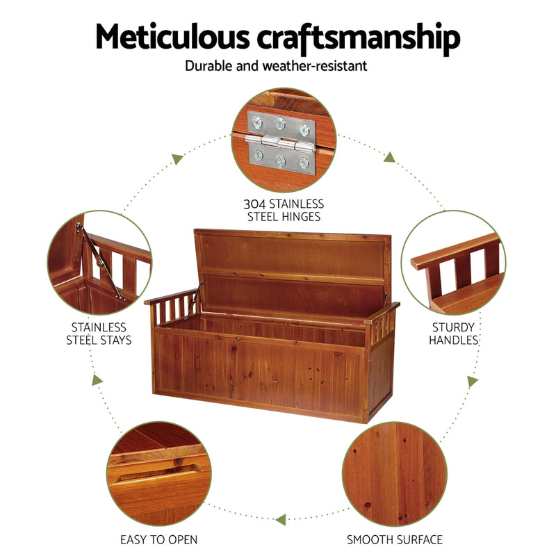 Gardeon Outdoor Storage Box Wooden Garden Bench 128.5cm Chest Tool Toy Sheds XL