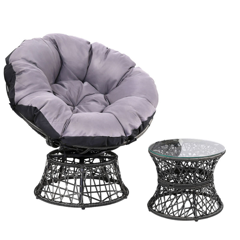 Gardeon Outdoor Lounge Setting Furniture Papasan Chair Table Wicker Patio Sofa Black