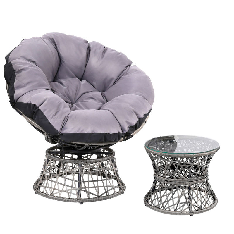 Gardeon Outdoor Lounge Setting Furniture Papasan Chair Table Wicker Patio Sofa Grey