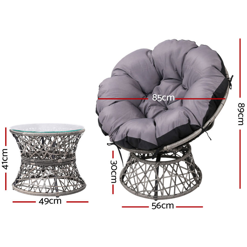 Gardeon Outdoor Lounge Setting Furniture Papasan Chair Table Wicker Patio Sofa