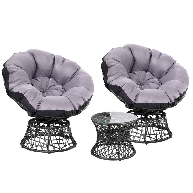 Gardeon Papasan Chair and Side Table Set Black