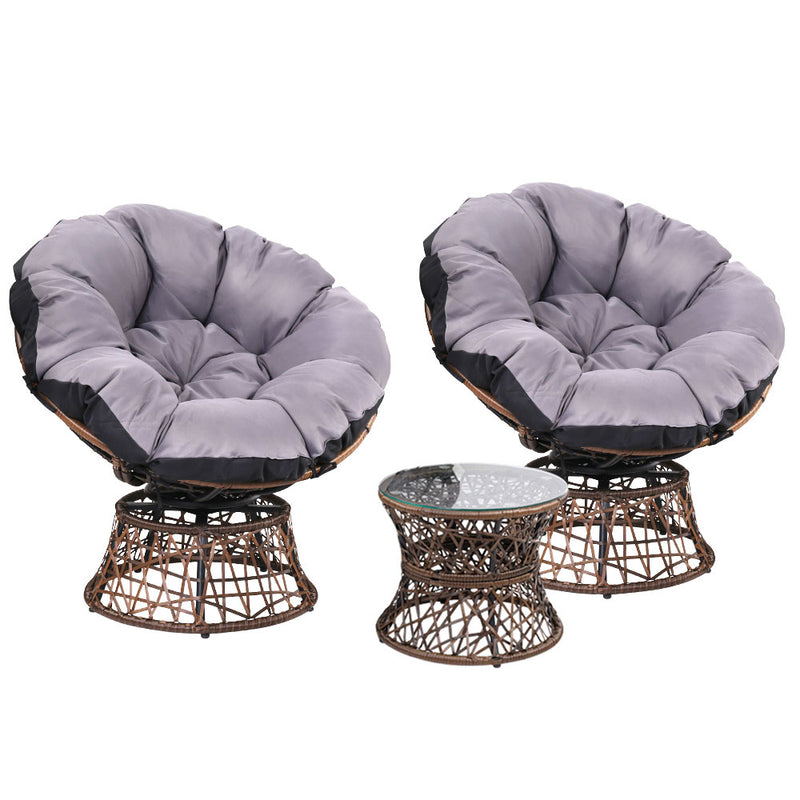 Gardeon Papasan Chair and Side Table Set Brown