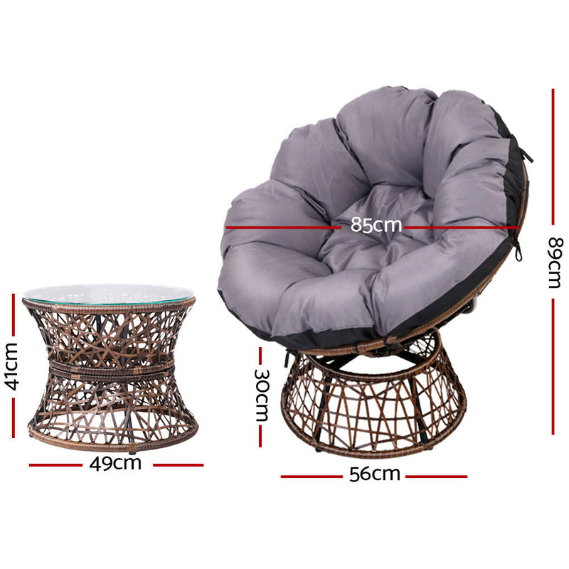 Gardeon Papasan Chair and Side Table Set