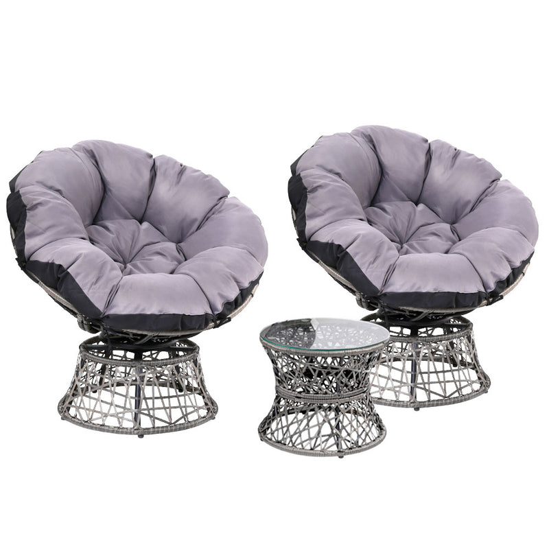 Gardeon Papasan Chair and Side Table Set Grey