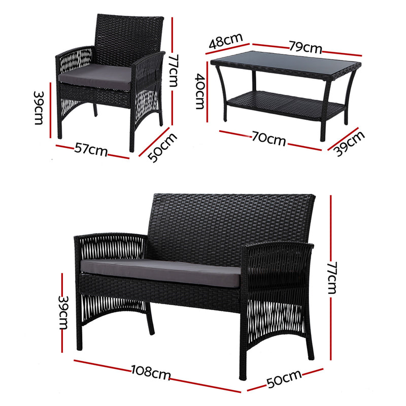 Gardeon Outdoor Furniture Set Wicker Cushion 4pc