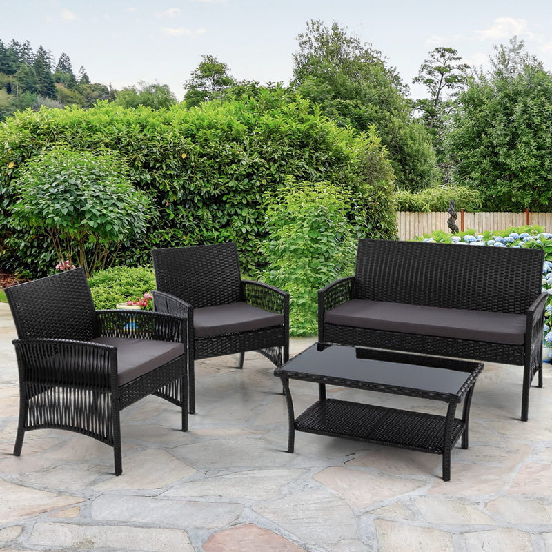 Gardeon Outdoor Furniture Set Wicker Cushion 4pc