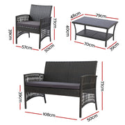 Gardeon Outdoor Furniture Set Wicker Cushion 4pc
