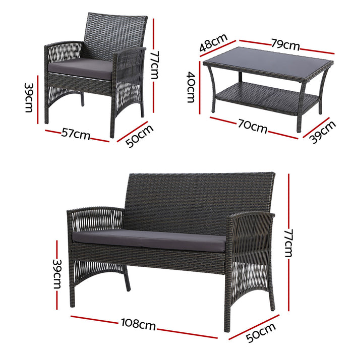 Gardeon Outdoor Furniture Set Wicker Cushion 4pc
