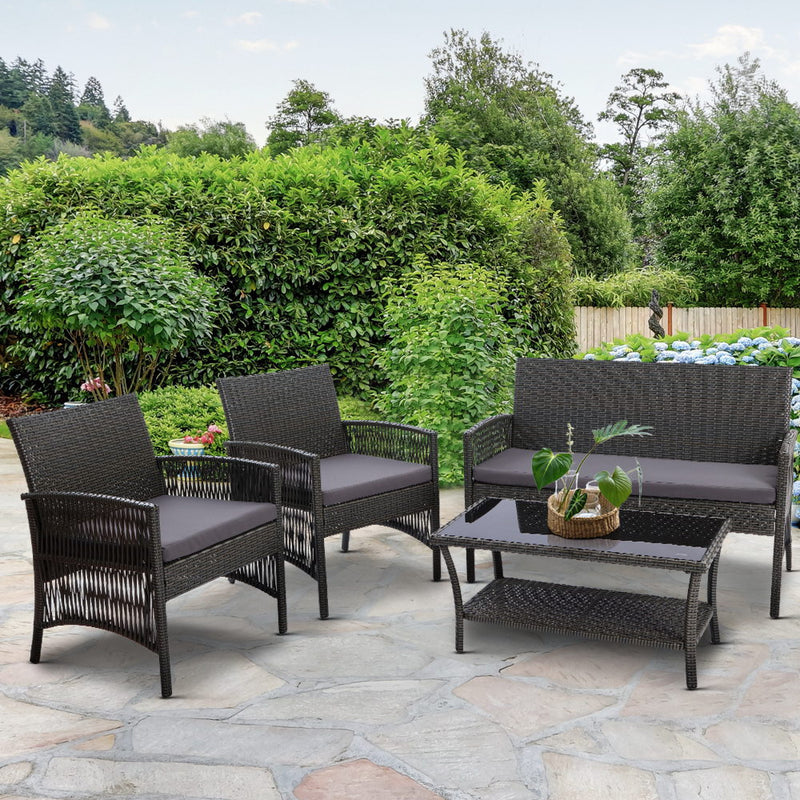 Gardeon Outdoor Furniture Set Wicker Cushion 4pc