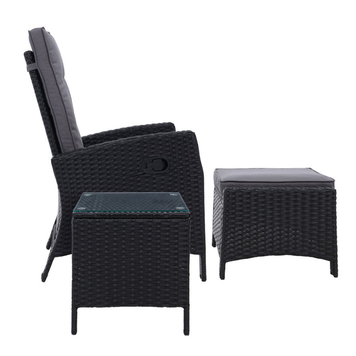 Gardeon Outdoor Setting Recliner Chair Table Set Wicker lounge Patio Furniture