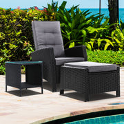 Gardeon Outdoor Setting Recliner Chair Table Set Wicker lounge Patio Furniture
