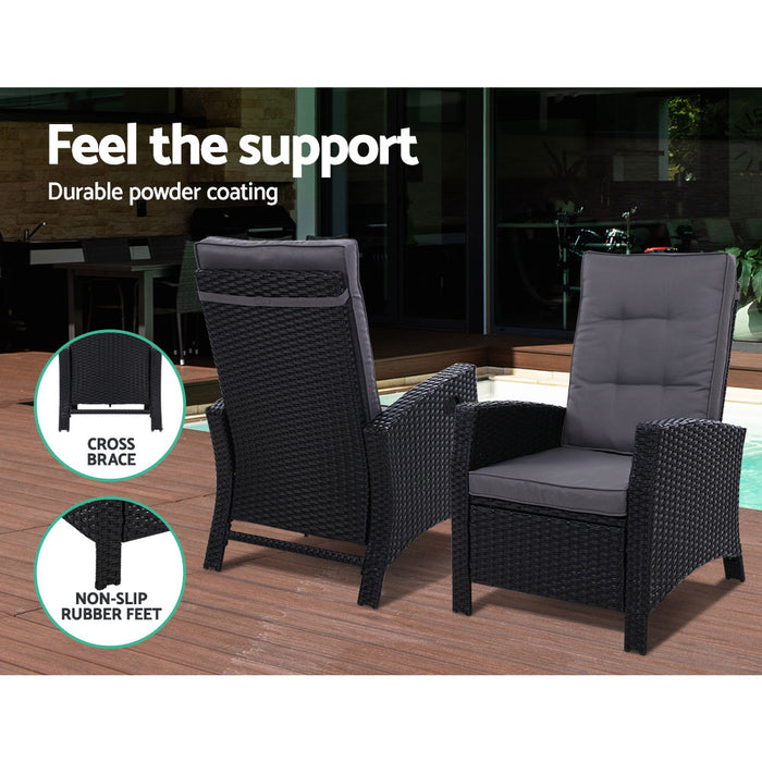 Gardeon Outdoor Setting Recliner Chair Table Set Wicker lounge Patio Furniture