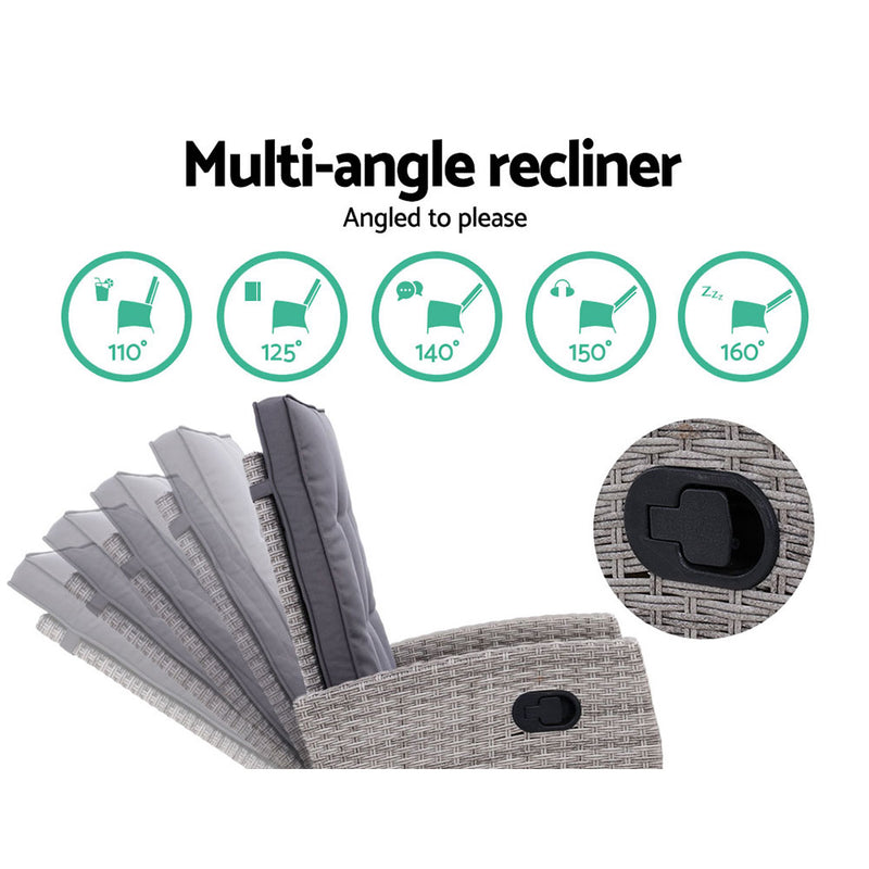 Gardeon Outdoor Setting Recliner Chair Table Set Wicker lounge Patio Furniture