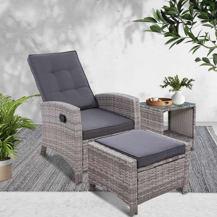 Gardeon Outdoor Setting Recliner Chair Table Set Wicker lounge Patio Furniture