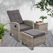 Gardeon Outdoor Setting Recliner Chair Table Set Wicker lounge Patio Furniture