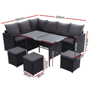 Gardeon Outdoor Furniture Dining Setting Sofa Set Lounge Wicker 9 Seater