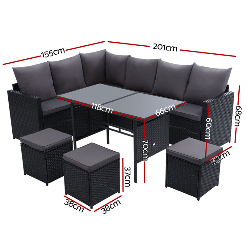Gardeon Outdoor Furniture Dining Setting Sofa Set Lounge Wicker 9 Seater