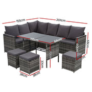 Gardeon Outdoor Furniture Dining Setting Sofa Set Lounge Wicker 9 Seater