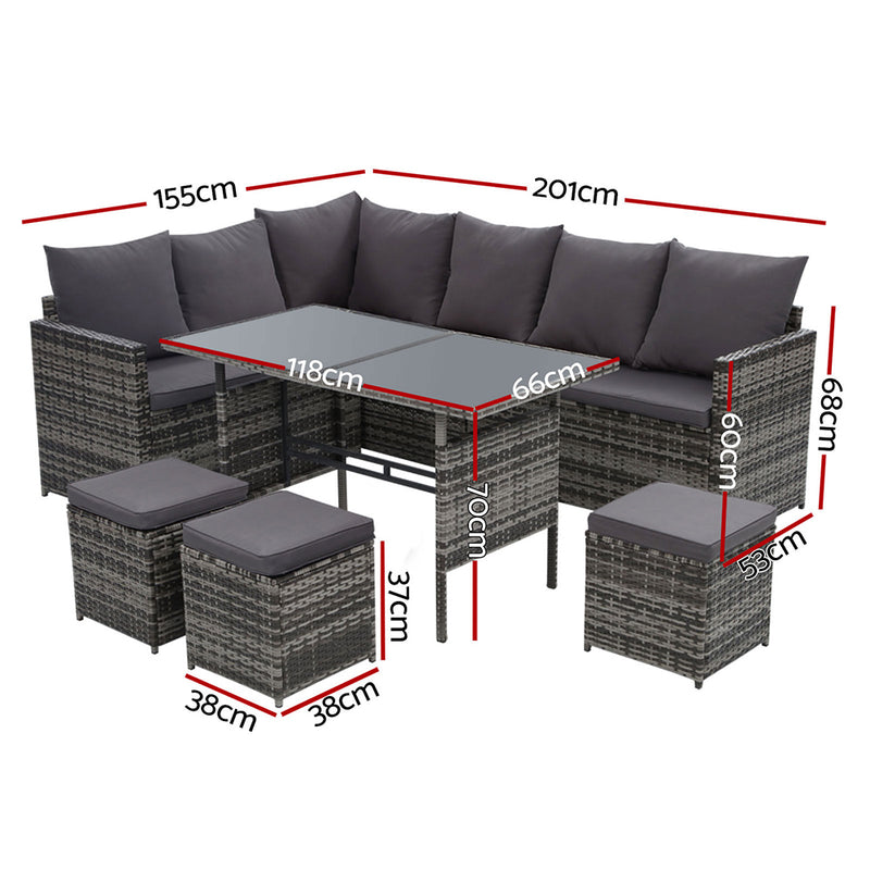 Gardeon Outdoor Furniture Dining Setting Sofa Set Lounge Wicker 9 Seater