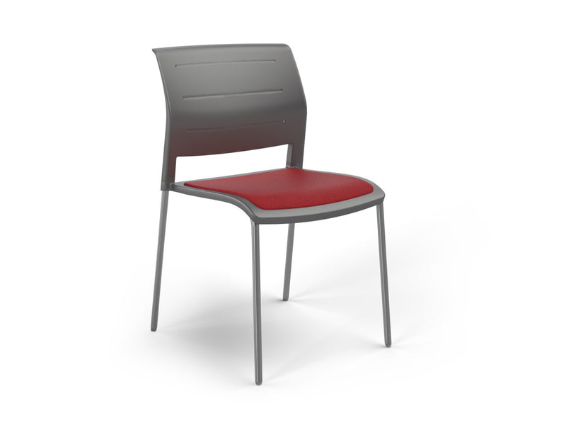 Game 4 leg Chair (Upholstered Seat) Charcole Tomato Red Polished Chrome