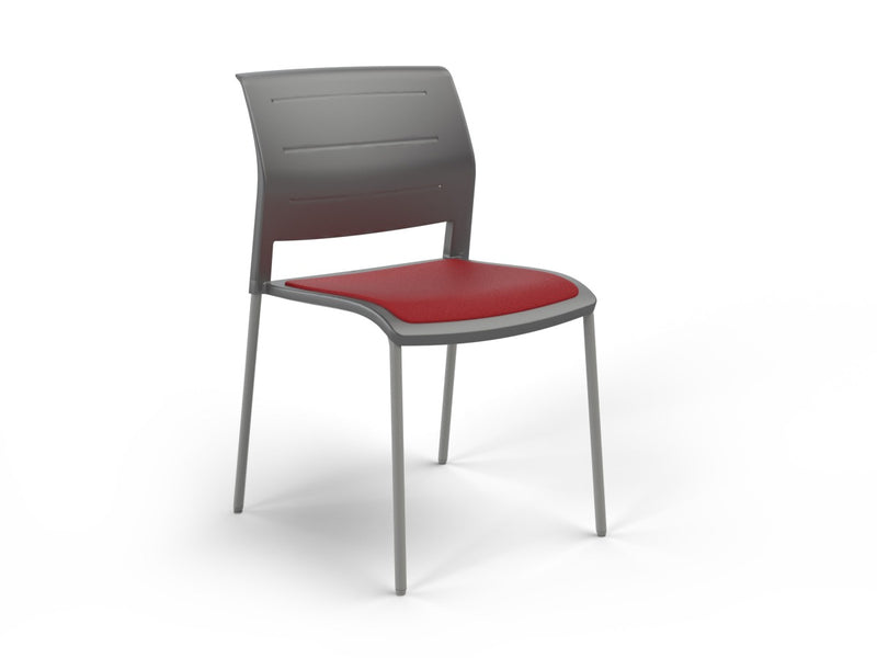 Game 4 leg Chair (Upholstered Seat) Charcole Tomato Red Silver Powdercoat