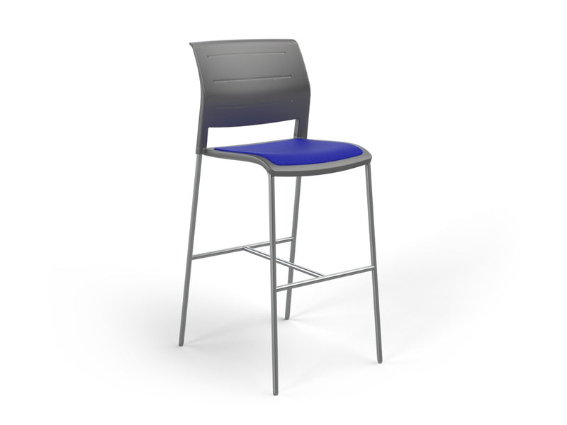Game Barstool With Upholstery Charcole Sky Blue
