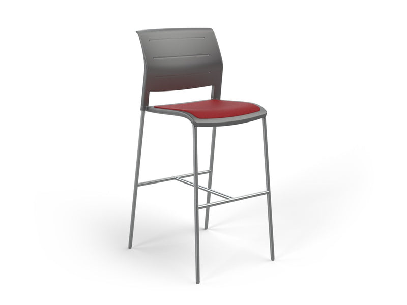 Game Barstool With Upholstery Charcole Tomato Red