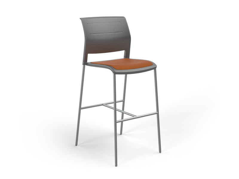 Game Barstool With Upholstery Charcole Bright Orange
