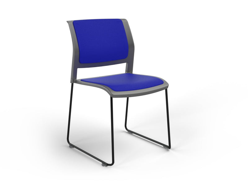 Game Sled leg Chair (Fully Upholstered) Charcole Sky Blue Black Powdercoat