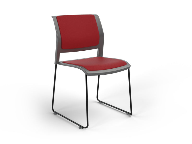 Game Sled leg Chair (Fully Upholstered) Charcole Tomato Red Black Powdercoat