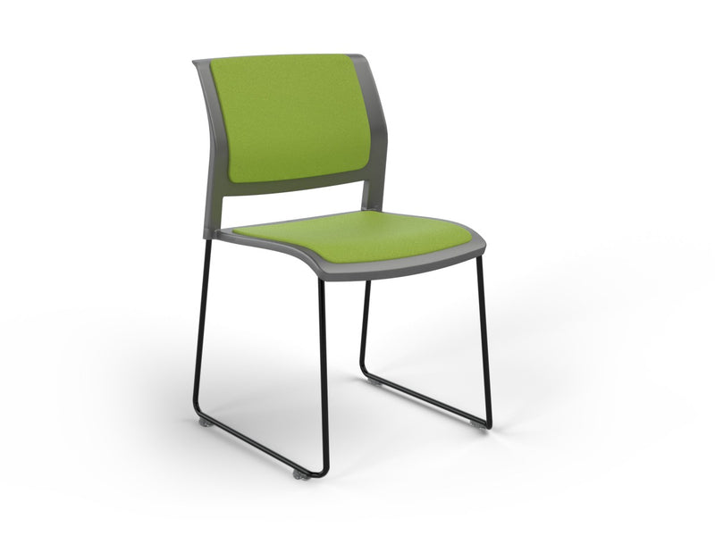 Game Sled leg Chair (Fully Upholstered) Charcole Lime Green Black Powdercoat
