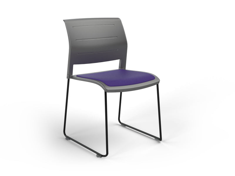 Game Sled leg Chair (Upholstered Seat) Charcole Plum Black Powdercoat