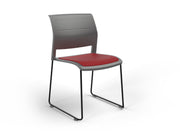 Game Sled leg Chair (Upholstered Seat) Charcole Tomato Red Black Powdercoat