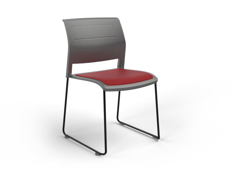 Game Sled leg Chair (Upholstered Seat) Charcole Tomato Red Black Powdercoat