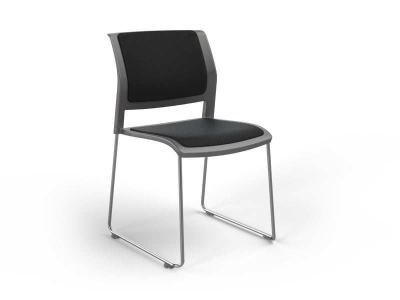 Game Sled leg Chair (Fully Upholstered) Charcole Black Polished Chrome