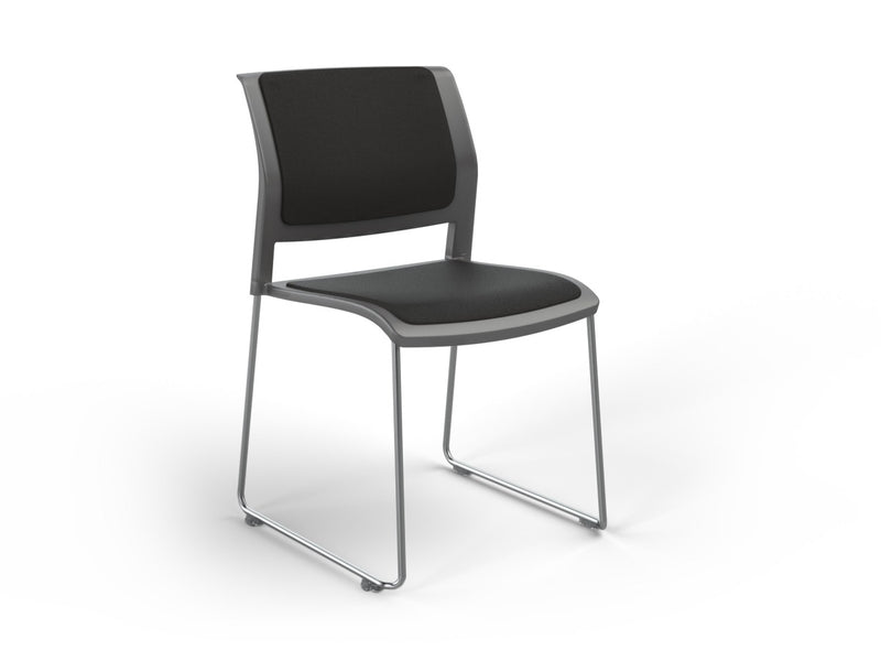 Game Sled leg Chair (Fully Upholstered) Charcole Gray Polished Chrome