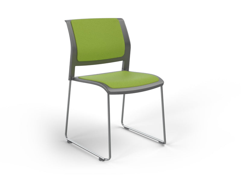 Game Sled leg Chair (Fully Upholstered) Charcole Lime Green Polished Chrome