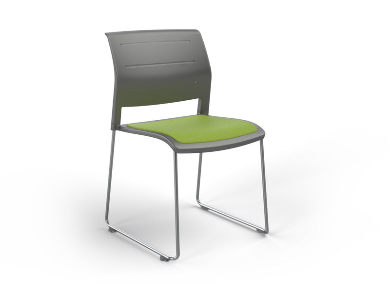 Game Sled leg Chair (Upholstered Seat) Charcole Lime Green Polished Chrome